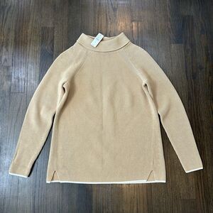 Talbots Women's Petite P Tan Mock Neck Knit Sweater 100% Pima Cotton NWT